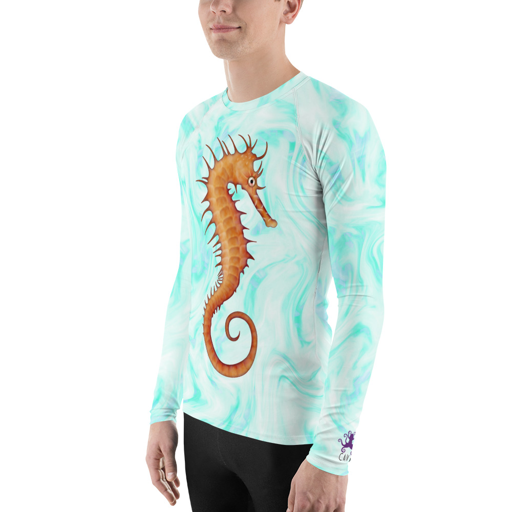 CAVIS Seahorse Rash Guard - Men's Light Blue Swim Shirt - Left
