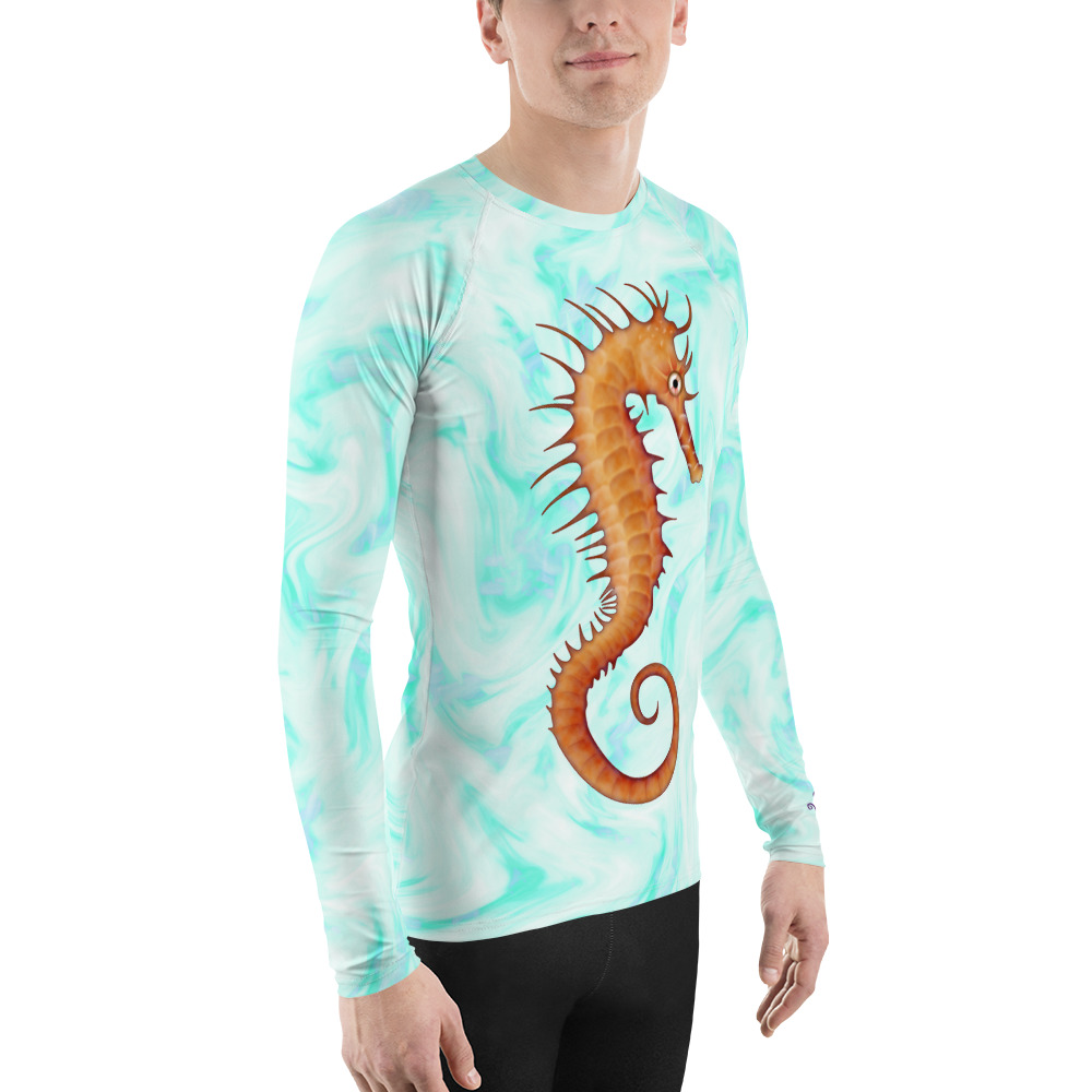 CAVIS Seahorse Rash Guard - Men's Light Blue Swim Shirt - Right