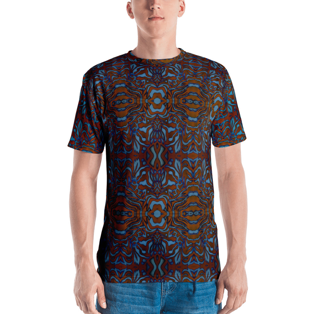 CAVIS Wunderpus Pattern Men's T-shirt, Orange and Blue Soft Vibrant Quick-Dry Sea Life Shirt