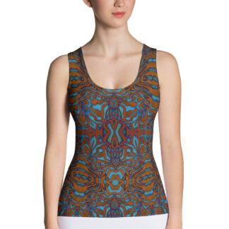 CAVIS Wonderpus Women's Fitted Tank Top - Orange Blue - Front