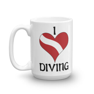 CAVIS Dive Flag Heart Mug, I Love Diving Scuba Coffee Cup Gift - 15 oz.