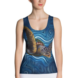 CAVIS Sea Turtle Women's Fitted Tank Top - Blue - Front