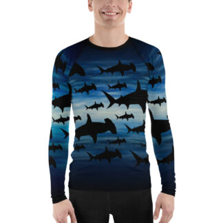 CAVIS a Shark Pattern Hammerhead Men's Rash Guard, Sea Life Dive Skin Swim Shirt