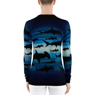 CAVIS a Shark Pattern Hammerhead Women's Rash Guard, Sea Life Dive Skin Swim Shirt