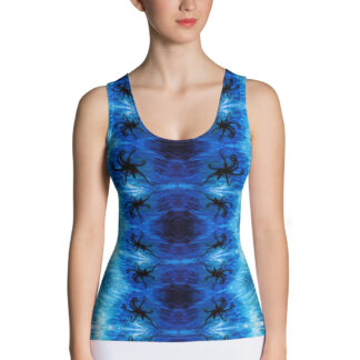 CAVIS Blue Ocean Octopus Pattern Women's Fitted Tank Top - Front