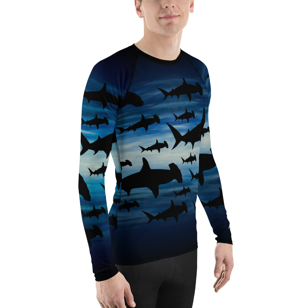 CAVIS a Shark Pattern Hammerhead Men's Rash Guard, Sea Life Dive Skin Swim Shirt - Image 4