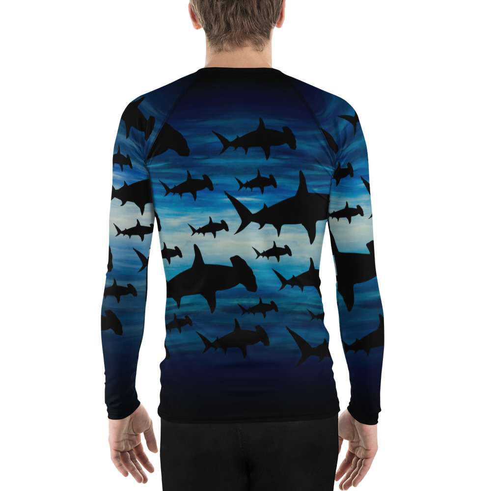 CAVIS a Shark Pattern Hammerhead Men's Rash Guard, Sea Life Dive Skin Swim Shirt - Image 2