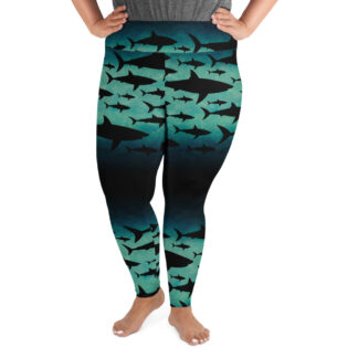 CAVIS Shark Pattern Hight Waist Plus Size Leggings - Women's Dive Skin - Front