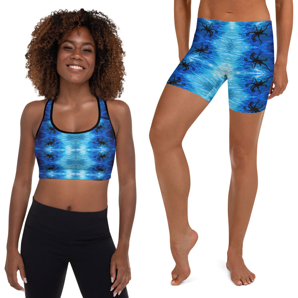CAVIS Blue Ocean Octopus - Sports Bra - Boy Shorts Swimsuit