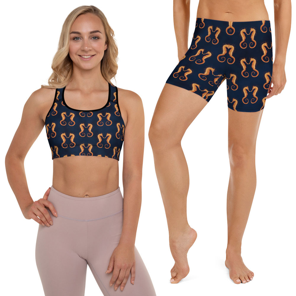 CAVIS Seahorse Pattern Boy Short Sports Bra Swimsuit - Alternative Athletic Swimwear