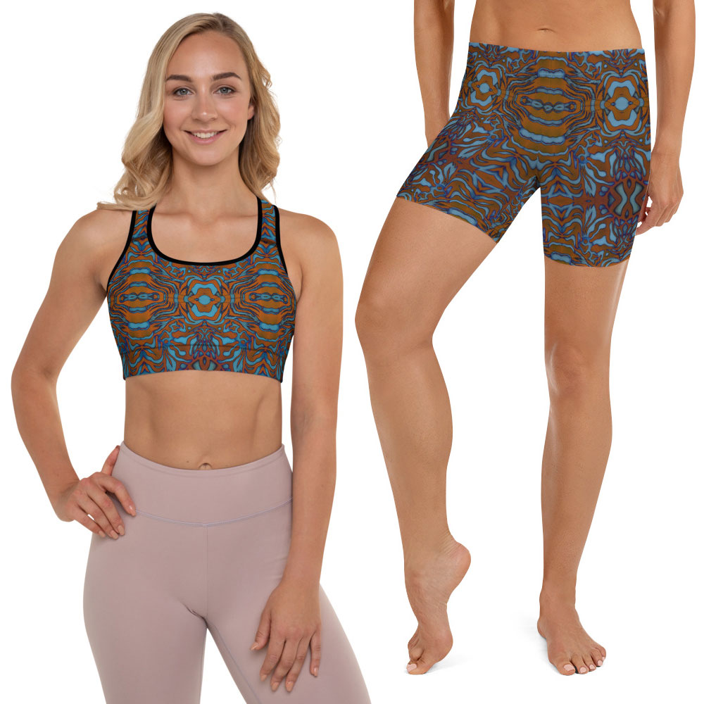 CAVIS Wunderpus Orange Blue Boy Short Sports Bra Swimsuit - Athletic Swimwear - Alternative Bikini