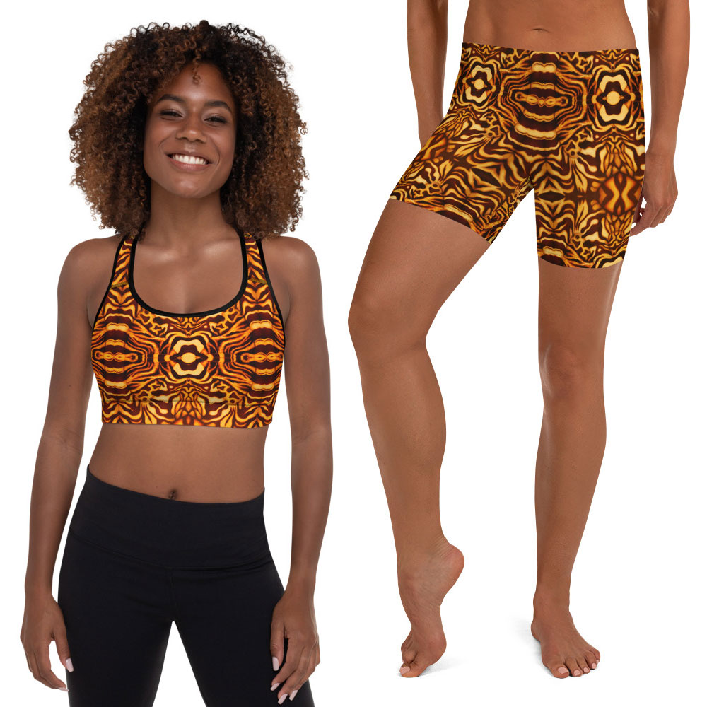 CAVIS Wunderpus Yellow Orange Sports Bra Boy Short Swimsuit - Alternative Bikini - Athletic Swimwear