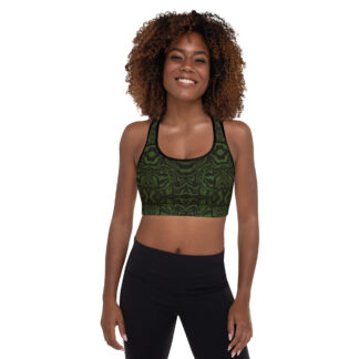 CAVIS Wunderpus Pattern Padded Sports Bra, Green Black Alternative Swimsuit, Athletic or Dance Top