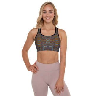 CAVIS Wunderpus Pattern Padded Sports Bra, Orange Blue Alternative Swimsuit, Athletic or Dance Top