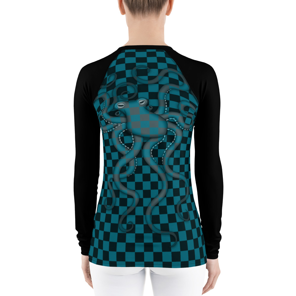 CAVIS 80's Retro Style Checkered Camouflage Octopus Rash Guard- Women's - Back