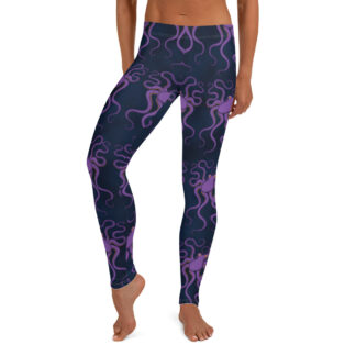 CAVIS Purple Octopus Pattern Leggings - Dark Blue Scuba Diver Leggings - Front 1