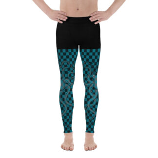 CAVIS 80's Retro Style Checkered Camouflage Leggings - Green Black Tights - Men's - Front