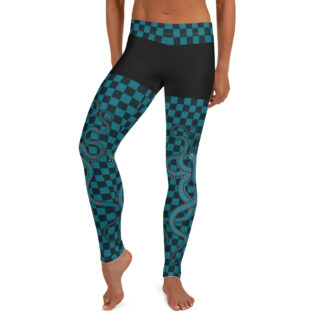 CAVIS 80's Retro Style Checkered Camouflage Leggings - Green Black Tights - Women's - Front