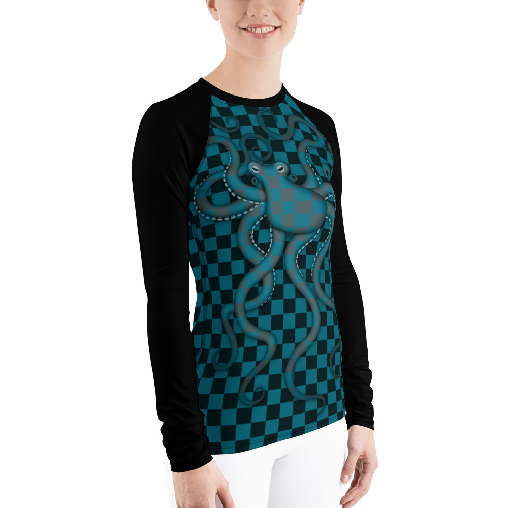 CAVIS 80's Retro Style Checkered Camouflage Octopus Rash Guard- Women's - Right