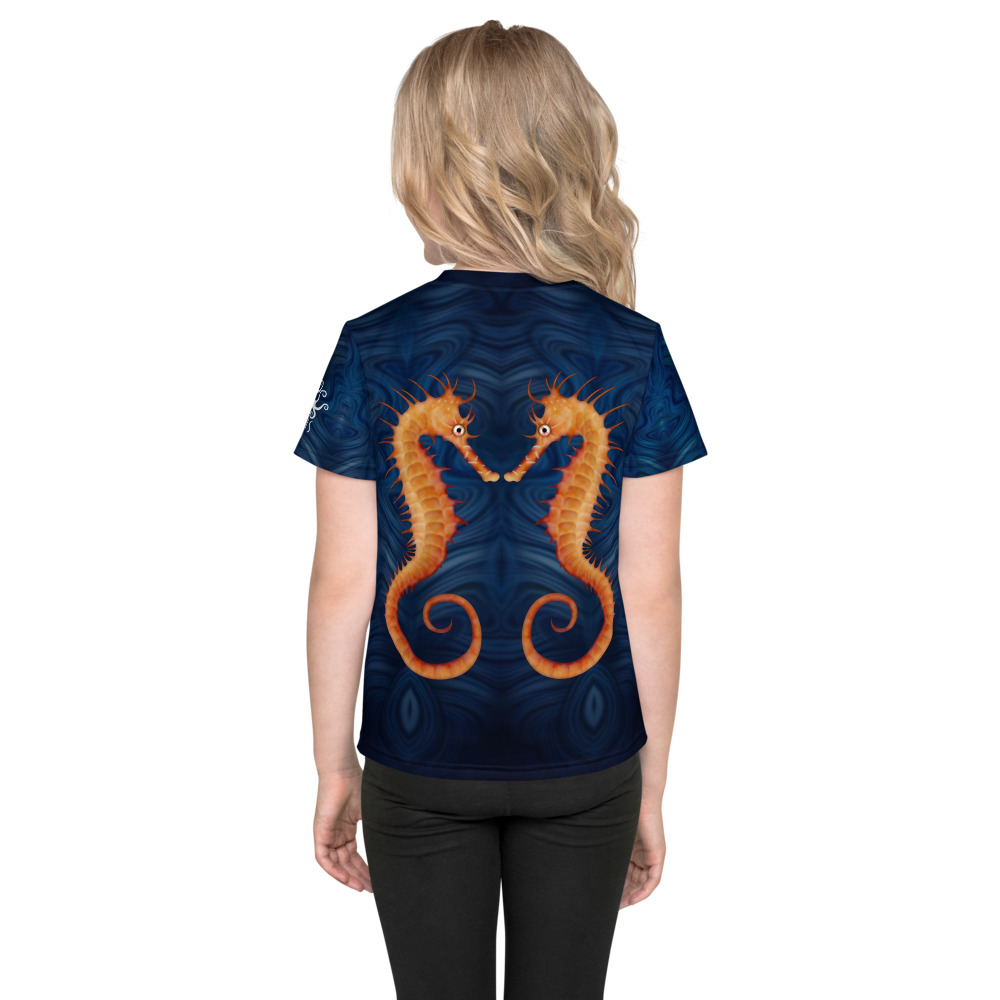 CAVIS Seahorse Kid's Shirt - Blue All Over Print T-shirt - Youth - Back