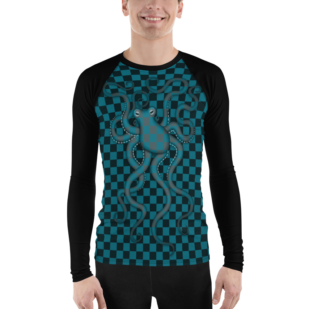 CAVIS 80's Retro Style Checkered Camouflage Octopus Rash Guard - Men's - Front
