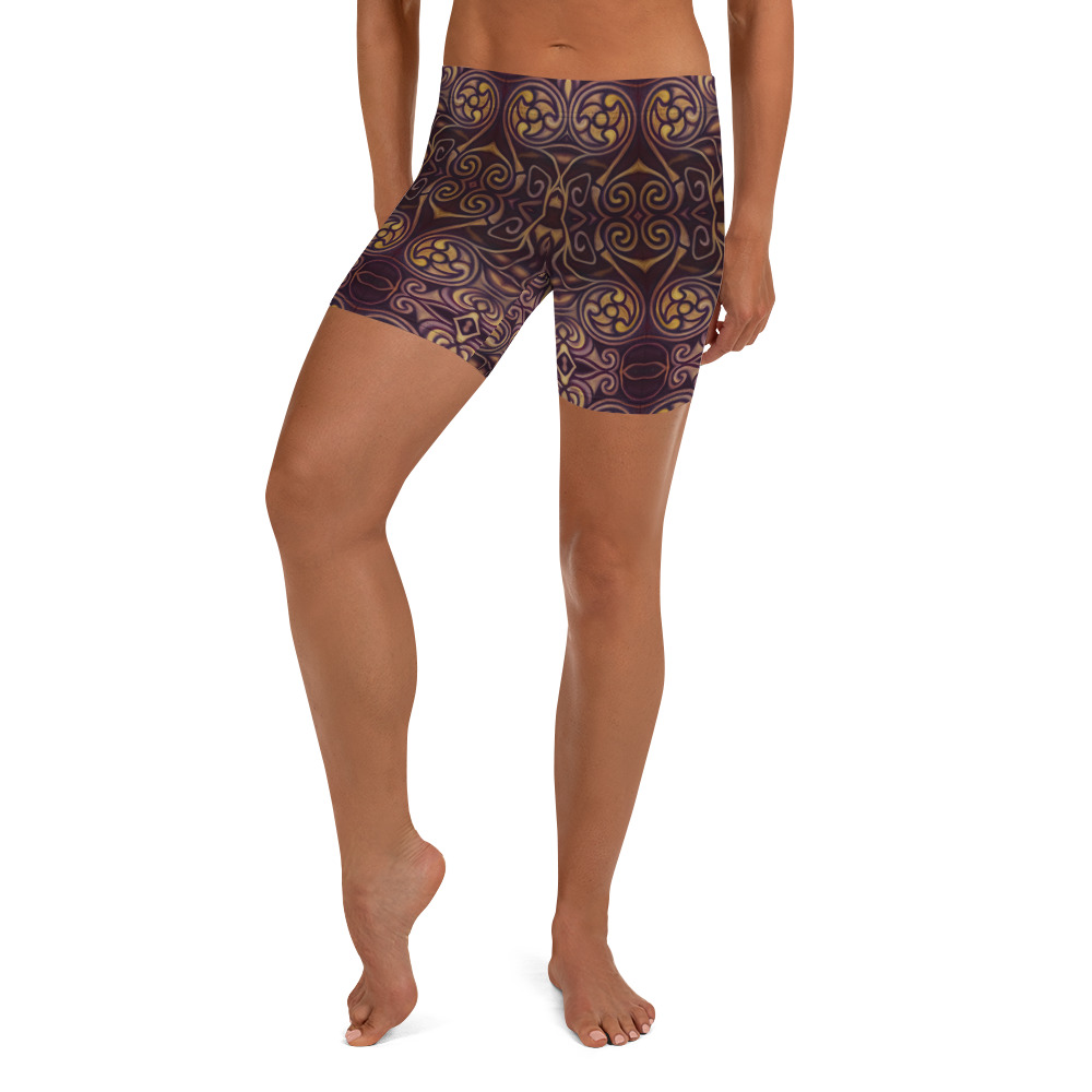 CAVIS Celtic Dragon Boy Shorts - Burgundy Pattern Yoga Shorts - Alternative Athletic Swim Bottom - Front