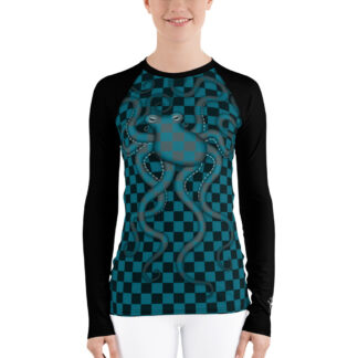 CAVIS 80's Retro Style Checkered Camouflage Octopus Rash Guard- Women's - Front