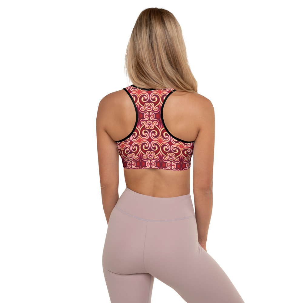 CAVIS Celtic Fire Padded Sports Bra - Red Pattern Alternative Athletic Swim Top - Back
