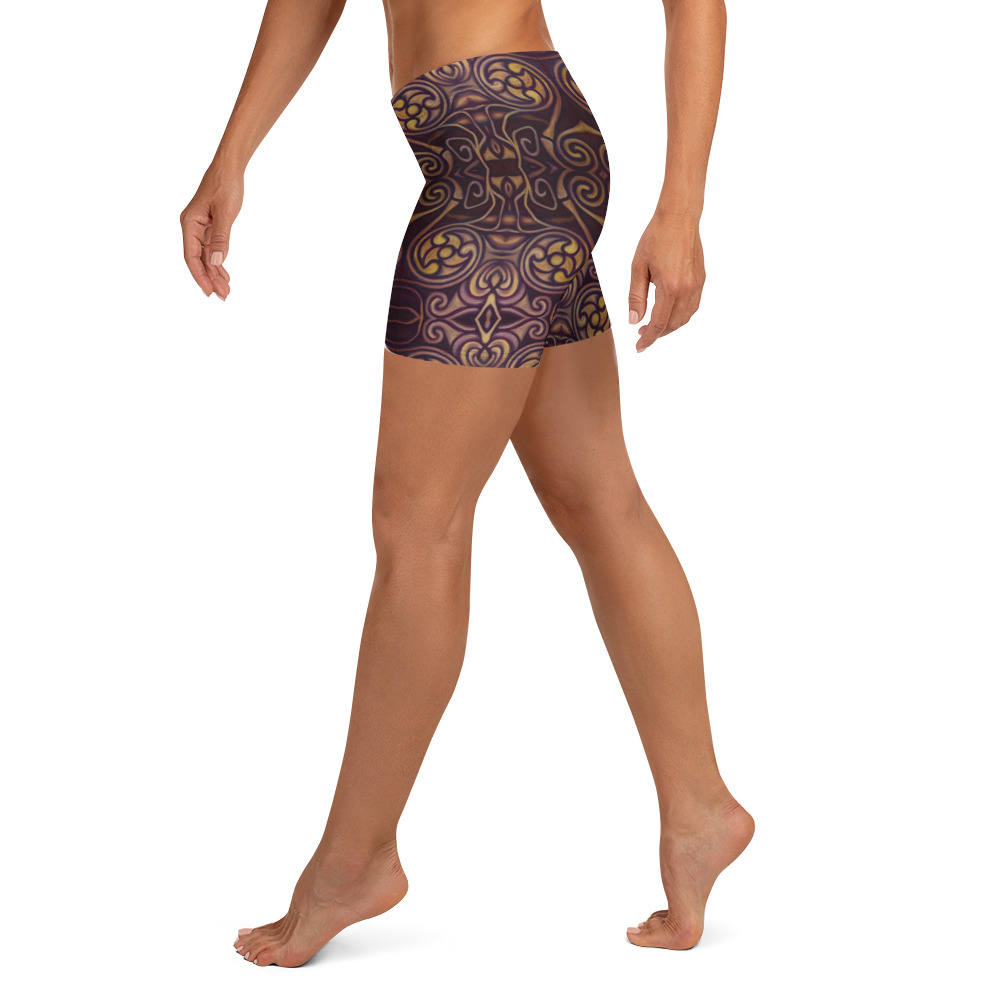 CAVIS Celtic Dragon Boy Shorts - Burgundy Pattern Yoga Shorts - Alternative Athletic Swim Bottom - Left