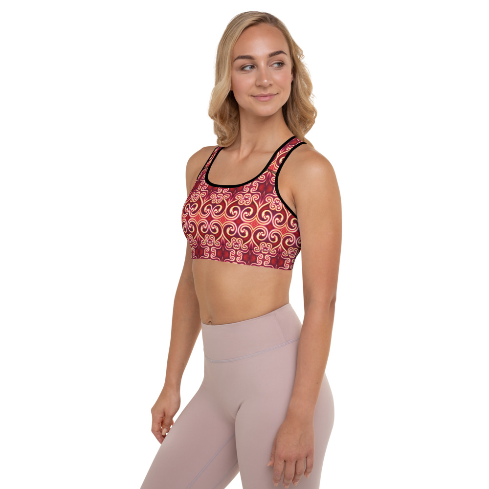 CAVIS Celtic Fire Padded Sports Bra - Red Pattern Alternative Athletic Swim Top - Left