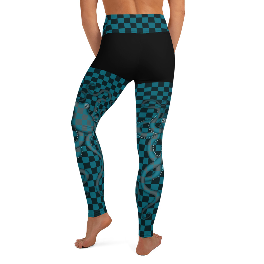 CAVIS 80's Retro Style Checkered Camouflage Octopus High Waist Leggings - Women's - Back