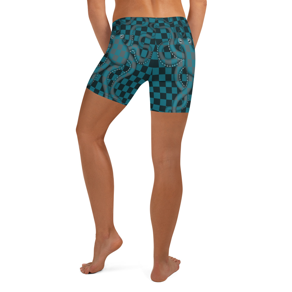 CAVIS 80's Retro Style Checkered Camouflage Octopus Fitted Boy Shorts - Women's - Back