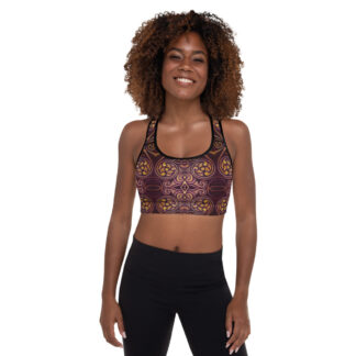 CAVIS Celtic Dragon Padded Sports Bra - Burgundy Pattern Alternative Athletic Swim Top - Front