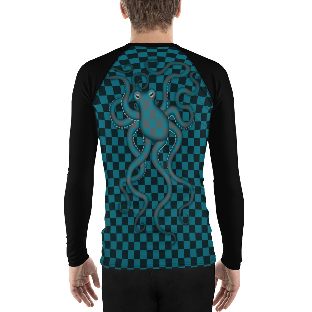 CAVIS 80's Retro Style Checkered Camouflage Octopus Rash Guard - Men's - Back