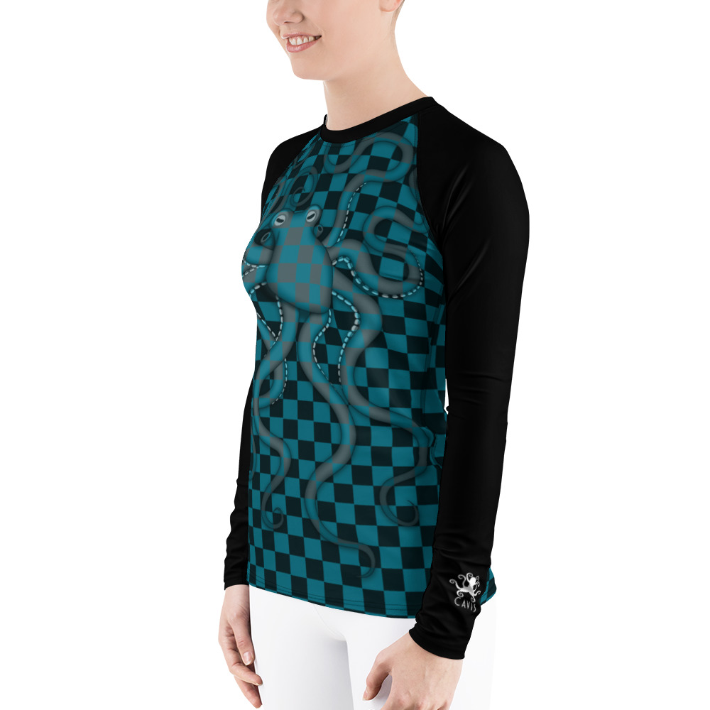 CAVIS 80's Retro Style Checkered Camouflage Octopus Rash Guard- Women's - Left