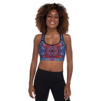 CAVIS Celtic Heart Padded Sports Bra - Red Blue Pattern Alternative Athletic Swim Top - Front