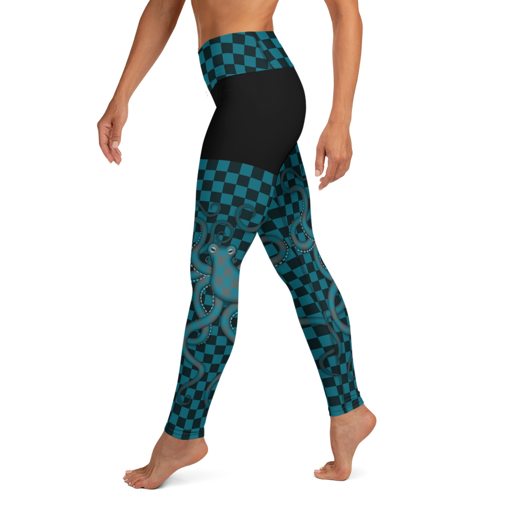 CAVIS 80's Retro Style Checkered Camouflage Octopus High Waist Leggings - Women's - Left
