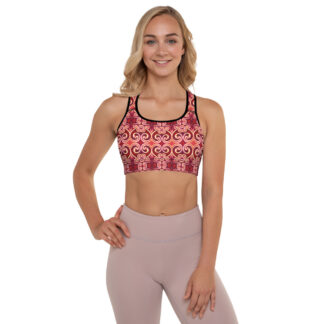 CAVIS Celtic Fire Padded Sports Bra - Red Pattern Alternative Athletic Swim Top - Front