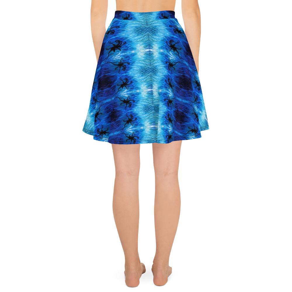 CAVIS Blue Ocean Octopus Skater Style Flare Skirt - Back