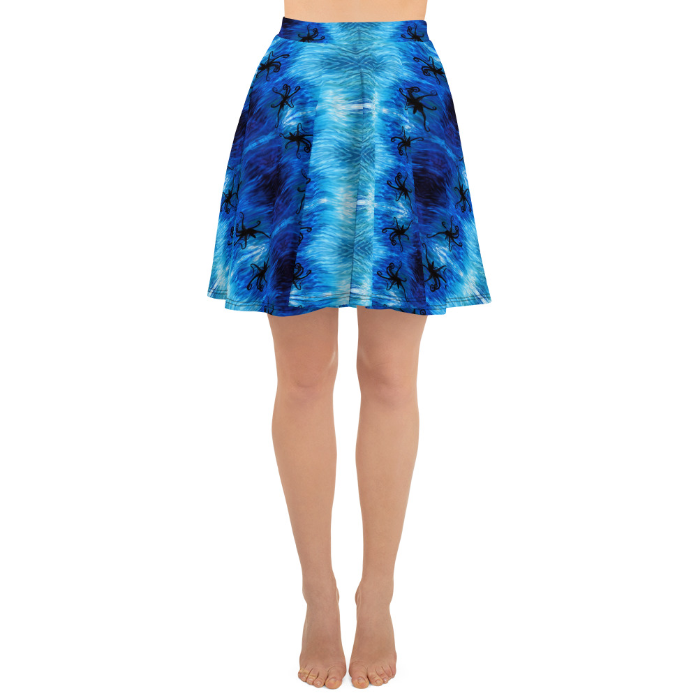 CAVIS Blue Ocean Octopus Skater Style Flare Skirt - Front