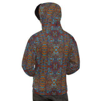 CAVIS Wonderpus Pull Over Hoodie - Orange Blue Octopus Pattern Hooded Sweatshirt - Back