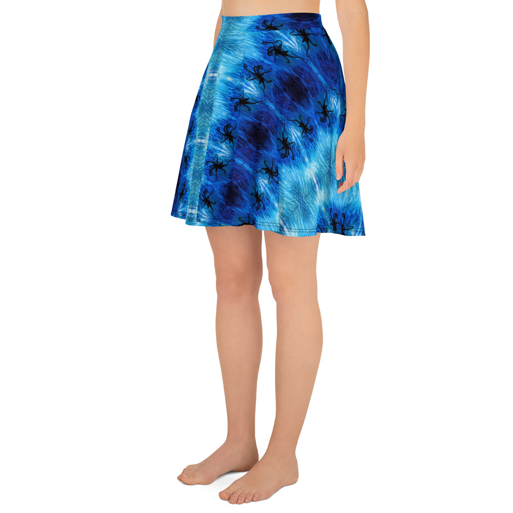 CAVIS Blue Ocean Octopus Skater Style Flare Skirt - Left