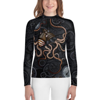 CAVIS Steampunk Octopus Gears Rash Guard Swim Shirt - Youth - Front