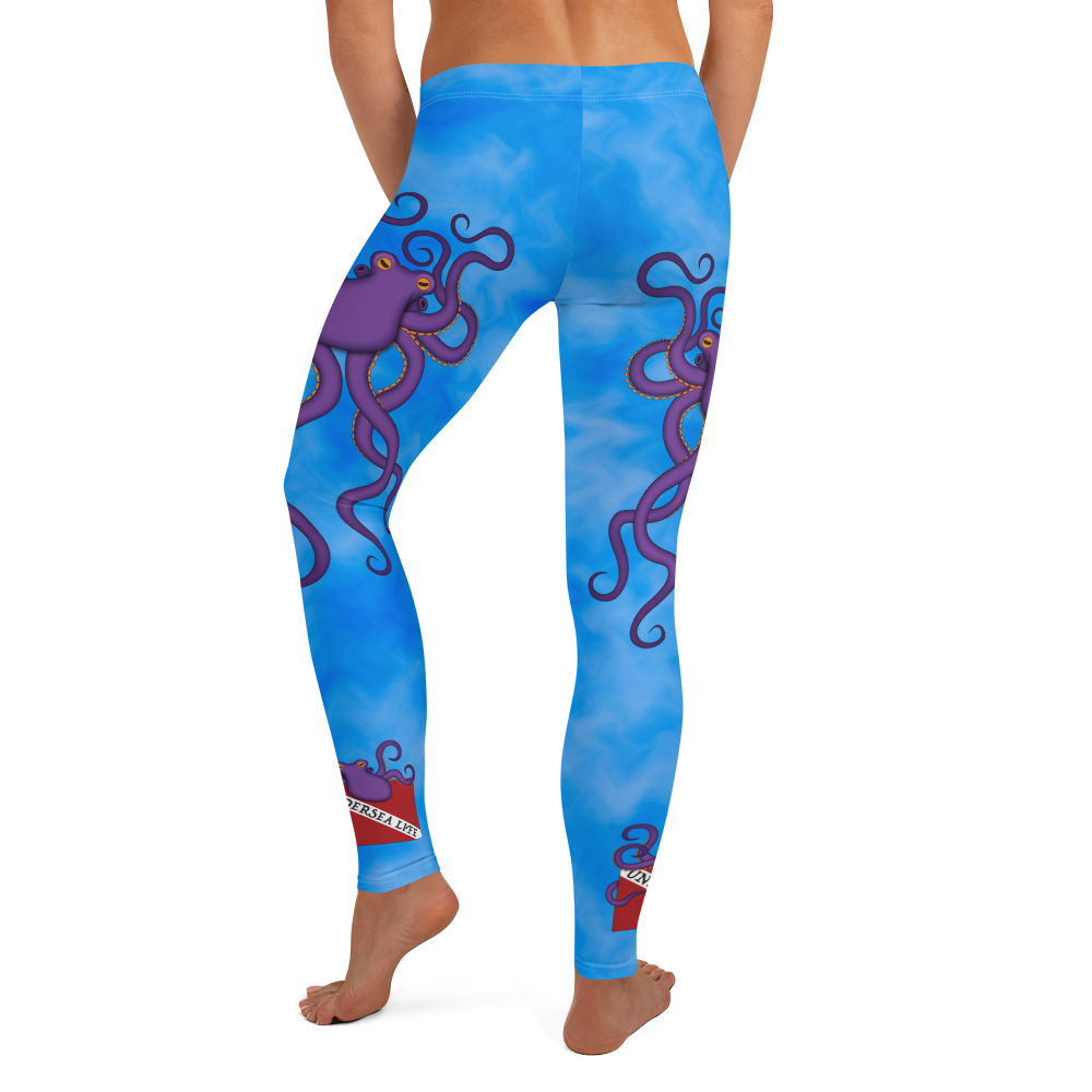 CAVIS Dive Flag Octopus Women's Leggings - Undersea Life - Bright Blue - Back