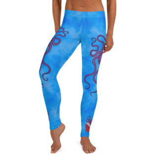 CAVIS Dive Flag Octopus Women's Leggings - Undersea Life - Bright Blue - Front