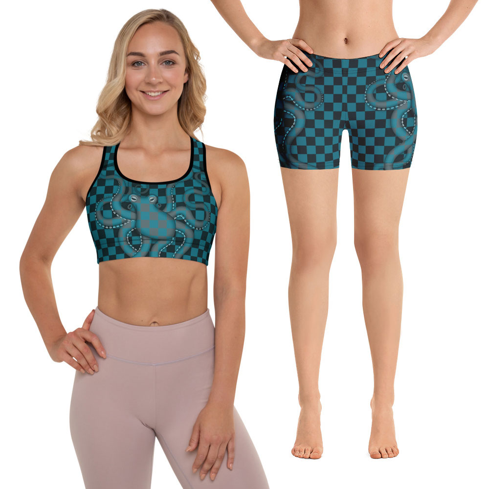 CAVIS Checkered Octopus Boy Short Sports Bra Swimsuit - Alternative 80's style swimwear