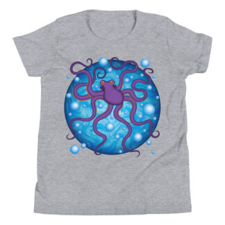 CAVIS Purple Octopus Bubbles Youth Short Sleeve T-Shirt, Fun Cartoon Sea Life Shirt
