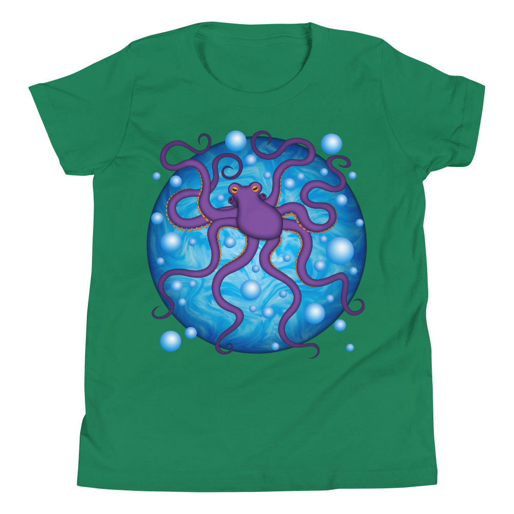 CAVIS Purple Octopus Bubbles Youth Short Sleeve T-Shirt, Fun Cartoon Sea Life Shirt - Image 5