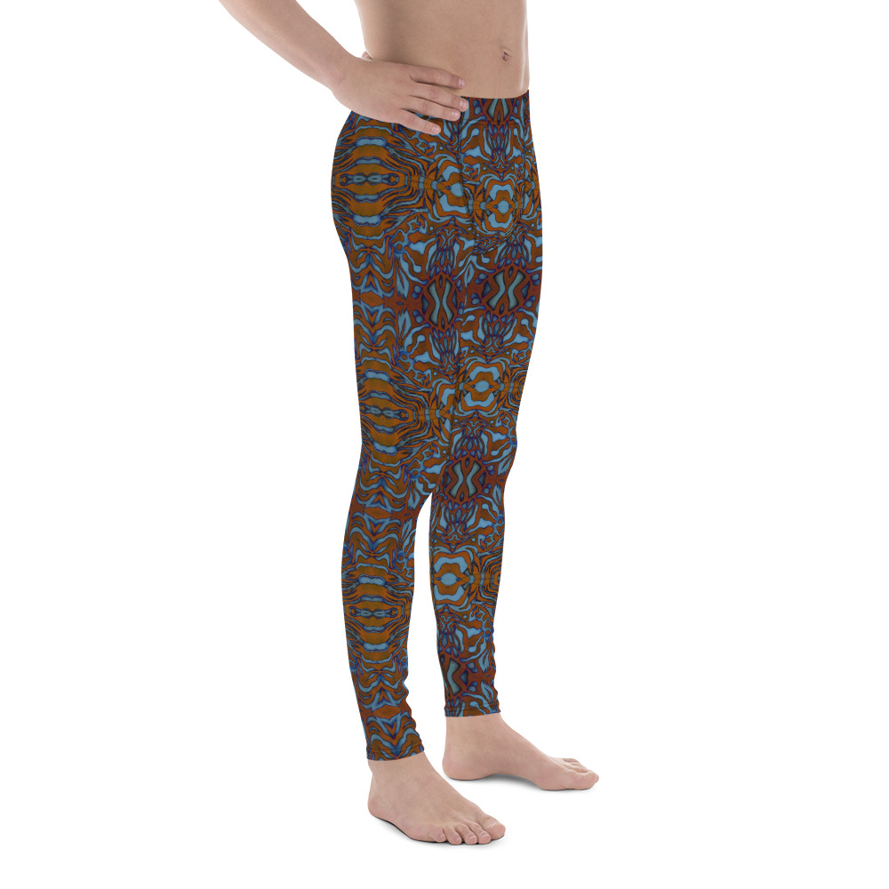 CAVIS Wunderpus Men’s Leggings - Orange Blue Octopus Pattern Dive Skin - Yoga Pants - Right