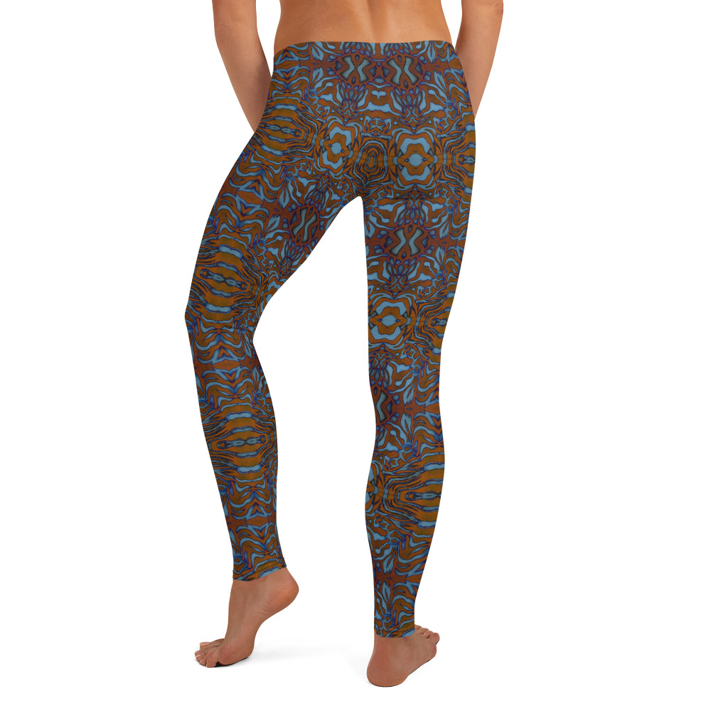 CAVIS Wunderpus Pattern Leggings, Athletic Fashion Alternative Blue and Orange Tights - Back